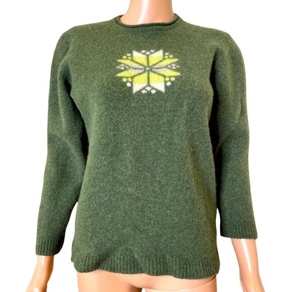 Pure stuff sweater Nordstroms 100% lambs wool sweater in green SZ L winter snow - Picture 1 of 9